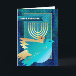 Happy Pessach. Friedenstauben und Menorah Karte<br><div class="desc">Happy Pessach. Peace Doves und Menorah mit vergoldeten Folienverzierungen personalisierbare Pessach Grußkarte. Matching Karten und Geschenke in der jüdischen Urlaubskategorie unseres Stores.</div>