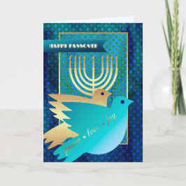 Happy Pessach. Friedenstauben und Menorah Karte