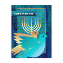 Happy Pessach. Friedenstauben und Menorah