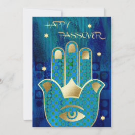 Happy Pessach. Hamsa Hand Lucky Symbol Card Karte