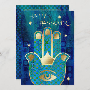 Happy Pessach. Hamsa Hand Lucky Symbol Card Karte