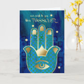 Happy Pessach. Hamsa Hand Lucky Symbol Karte (Gelbe Blume)