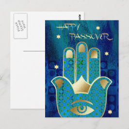 Happy Pessach. Hamsa Hand Lucky Symbol Postkarte