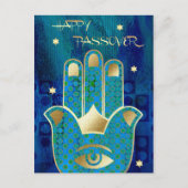 Happy Pessach. Hamsa Hand Lucky Symbol Postkarte (Vorderseite)