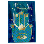 Happy Pessach. Hamsa Lucky Symbol Mittlere Geschenktüte (Vorderseite)