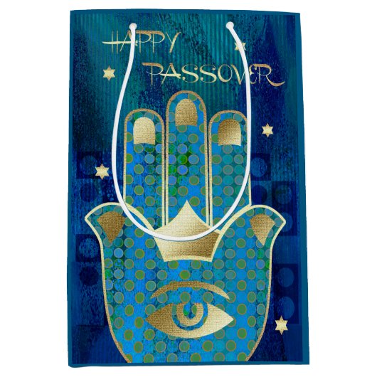 Happy Pessach. Hamsa Lucky Symbol Mittlere Geschenktüte (Vorderseite)