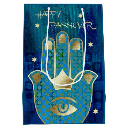 Happy Pessach. Hamsa Lucky Symbol Mittlere Geschenktüte (Rückseite)