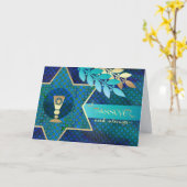 Happy Pessach. Star von David und Kiddush Cup Karte (Gelbe Blume)