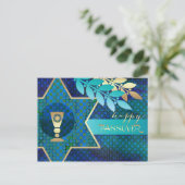 Happy Pessach. Star von David und Kiddush Cup Postkarte (Stehend Vorderseite)