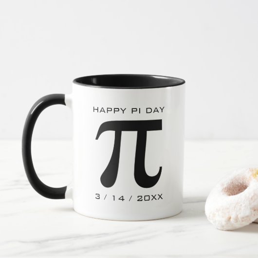 Happy Pi Day Black and White Tasse (Mit Donut)