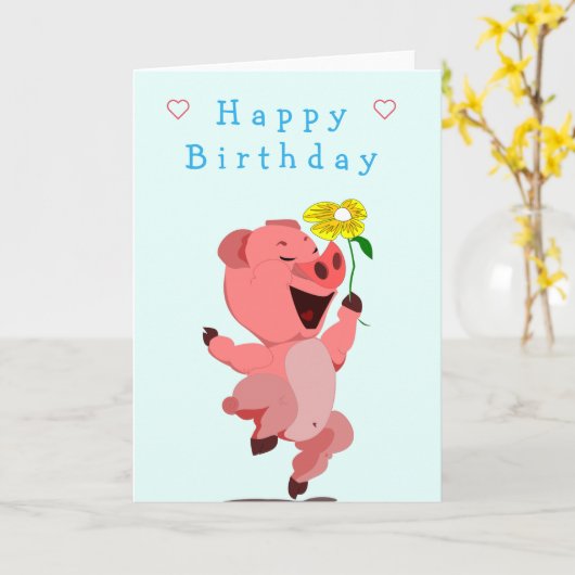 Happy Pig Birthday Card Karte (Gelbe Blume)