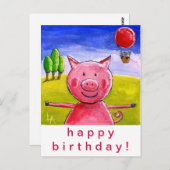 Happy Pig Happy Birthday Postkarte (Vorne/Hinten)