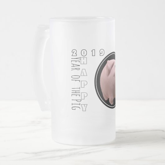 Happy PIg Jahr 2019 3D Mattiert Glass Tasse 2 (Vorderseite Links)