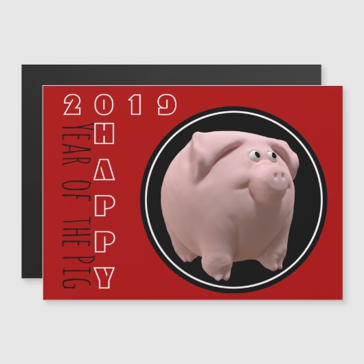 Happy PIg Jahr 2019 3D wählen Farbe 2 Magnetic C Magneteinladung (Vorne/Hinten)