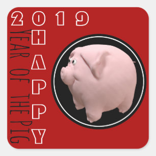 Happy PIg Jahr 2019 3D Wählen Sie Farbe 1 Square S Quadratischer Aufkleber