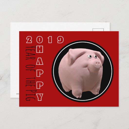 Happy PIg Jahr 2019 3D Wählen Sie Farbe Postkarte  (Vorne/Hinten)