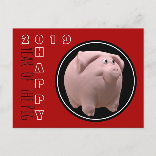 Happy PIg Jahr 2019 3D Wählen Sie Farbe Postkarte  (Vorderseite)