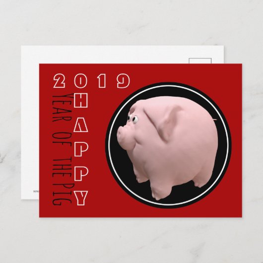 Happy PIg Jahr 2019 3D Wählen Sie Farbe Postkarte  (Vorne/Hinten)
