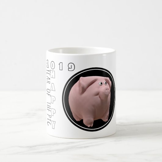 Happy PIg Jahr 2019 3D Weiße Tasse 2 (Mittel)