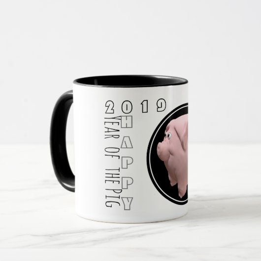 Happy PIg Jahr 2019 3D Zweifarbige Tasse 1 (Vorderseite Links)