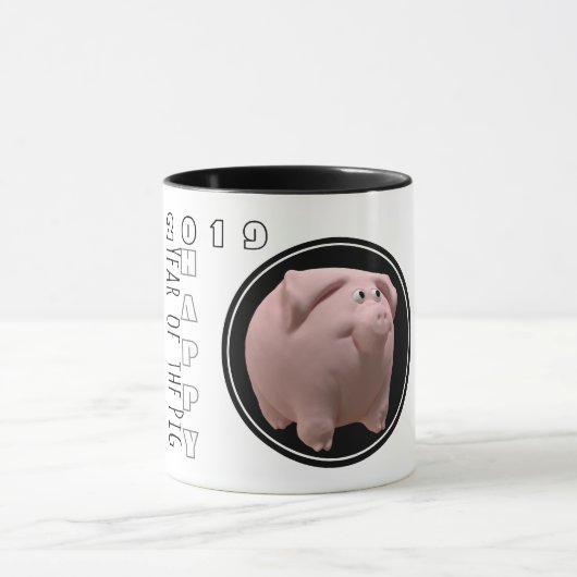 Happy PIg Jahr 2019 3D Zweifarbige Tasse 2 (Zentrum)