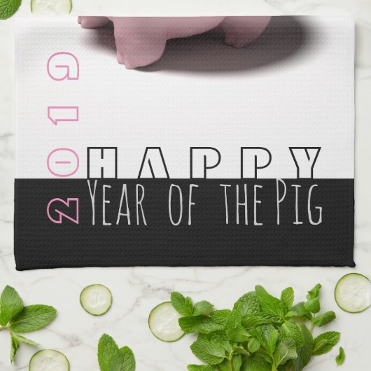 Happy PIg Jahr 2019 niedliches 3D Küchentuch (Gefaltet)