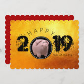 Happy PIg Jahr 2019 Original 3D-Flachkarte Einladung (Vorne/Hinten)