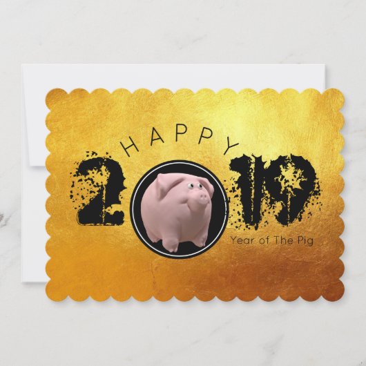 Happy PIg Jahr 2019 Original 3D-Flachkarte Einladung (Vorderseite)