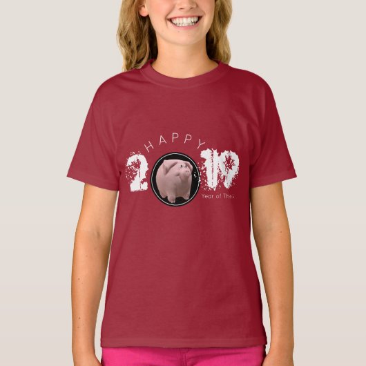 Happy PIg Jahr 2019 Original 3D Girl T-Shirt (Vorderseite)