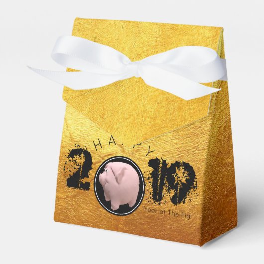 Happy PIg Jahr 2019 Original 3D Gold Gefälligkeit  Geschenkschachtel (Vorderseite)