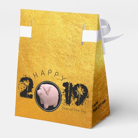 Happy PIg Jahr 2019 Original 3D Gold Gefälligkeit Geschenkschachtel (Rückseite)