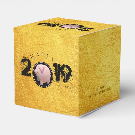 Happy PIg Jahr 2019 Original 3D Gold Gefälligkeit Geschenkschachtel (Rückseite)