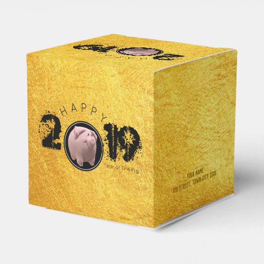 Happy PIg Jahr 2019 Original 3D Gold Gefälligkeit  Geschenkschachtel (Rückseite)