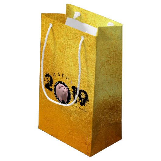 Happy PIg Jahr 2019 Original 3D Gold S Geschenktas Kleine Geschenktüte (Rückseite Schrägansicht)
