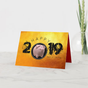 Happy PIg Jahr 2019 Original 3D Golden Gruß 2 Feiertagskarte