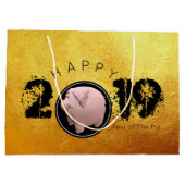 Happy PIg Jahr 2019 Original 3D golden L Geschenkt Große Geschenktüte (Rückseite)