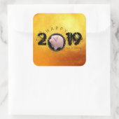Happy PIg Jahr 2019 Original 3D goldenes Quadrat S Quadratischer Aufkleber (Tasche)
