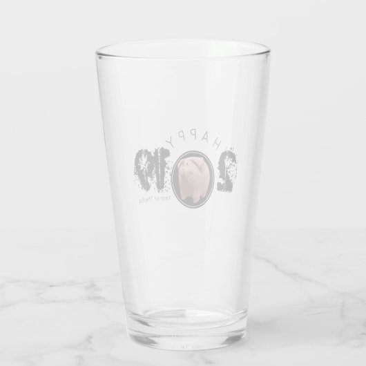 Happy PIg Jahr Groß 2019 Original 3D Drinking G 2 Glas (Rückseite)