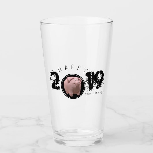 Happy PIg Jahr Groß 2019 Original 3D Drinking G 2 Glas (Vorderseite)
