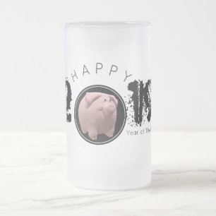 Happy PIg Jahr Groß 2019 Original 3D Mattiert G 2 Mattglas Bierglas