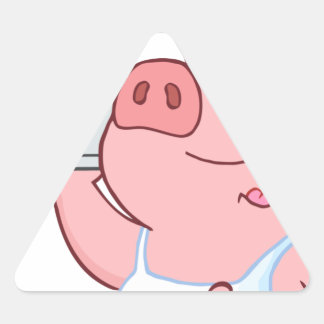 Happy Pig Koch mit Platterzeichen Dreieckiger Aufkleber