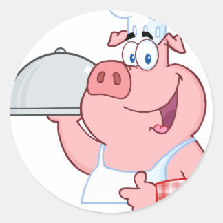 Happy Pig Koch mit Platterzeichen Runder Aufkleber
