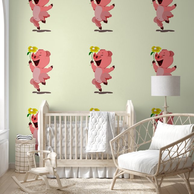 Happy Pig mit Blume Funny Tapete (Kinder)