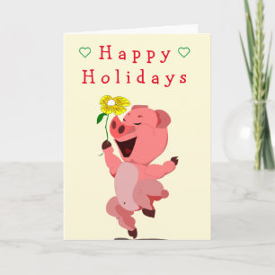 Happy Pig mit Daisy Holidays Card Feiertagskarte