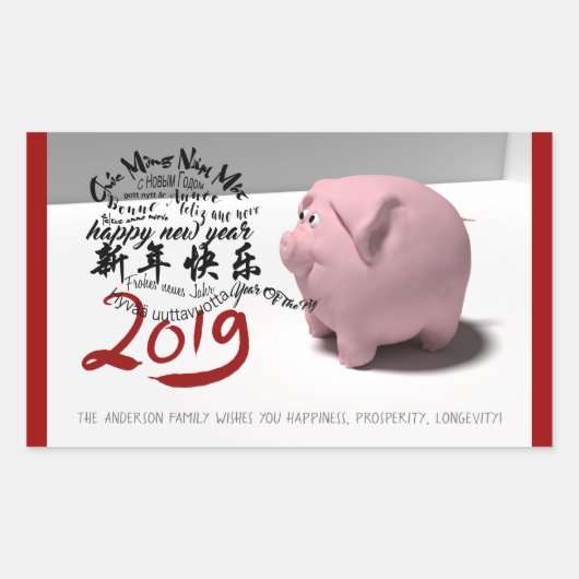 Happy PIg Neujahr 2019 personalisierter R-Aufklebe Rechteckiger Aufkleber (Vorderseite)