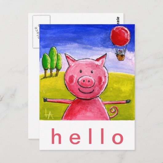 Happy Pig Postkarte (Vorne/Hinten)