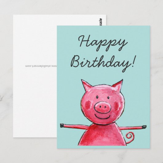 Happy Pig Postkarte (Vorne/Hinten)