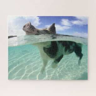 Happy Pig Schwimmen mit Fish Jigsaw Puzzle