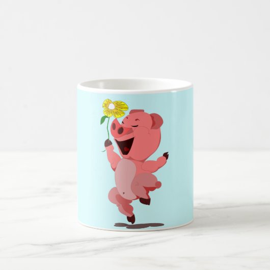 Happy Piggy mit Blume Tasse (Mittel)