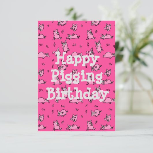 Happy Piging Birthday Funny Card (Stehend Vorderseite)